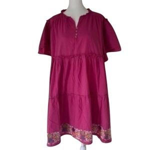 Layers Clothing Tiered Mini Dress Womens L Pink Boho Embroidered Flutter Sleeve